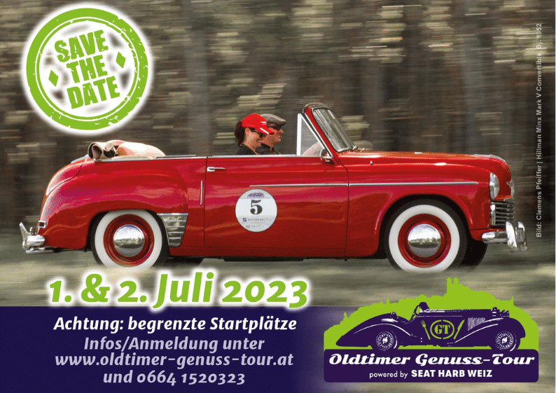 Save the date Card 2023 weizer oldtimer genuss tour 2023